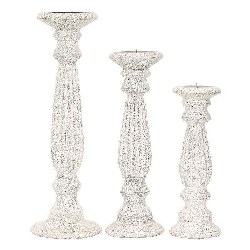 Elegant White Mango Wood Pillar Candle Holders, Set of 3