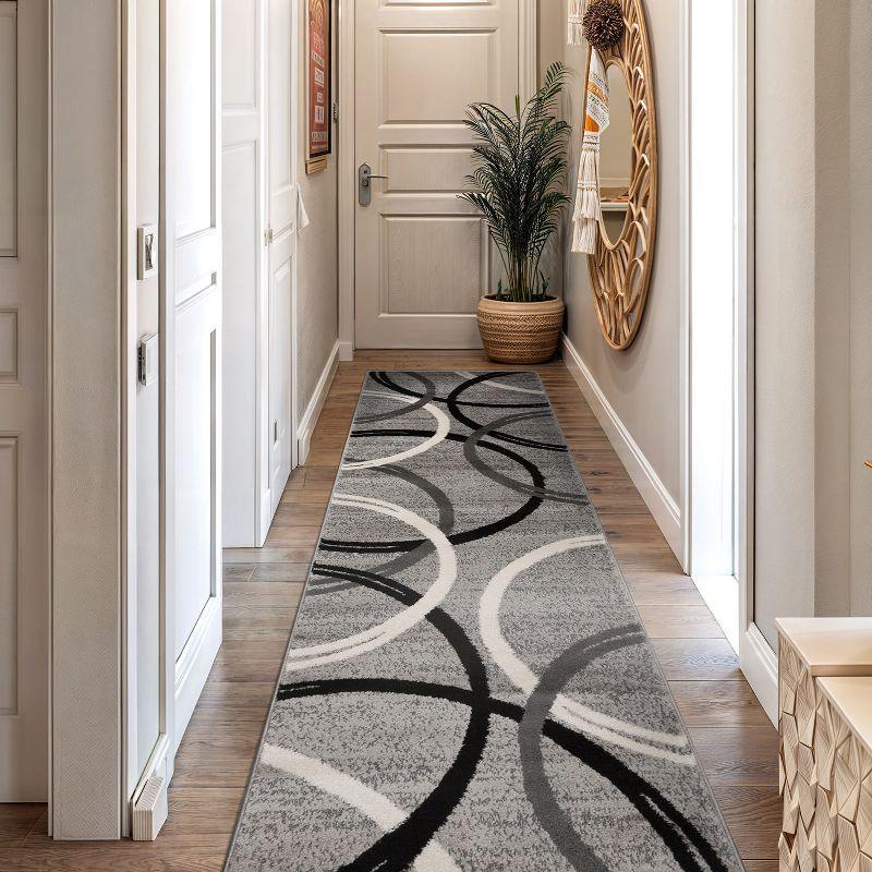 World Rug Gallery Contemporary Abstract Circles Design Area Rug - GRAY 2'7"x6'