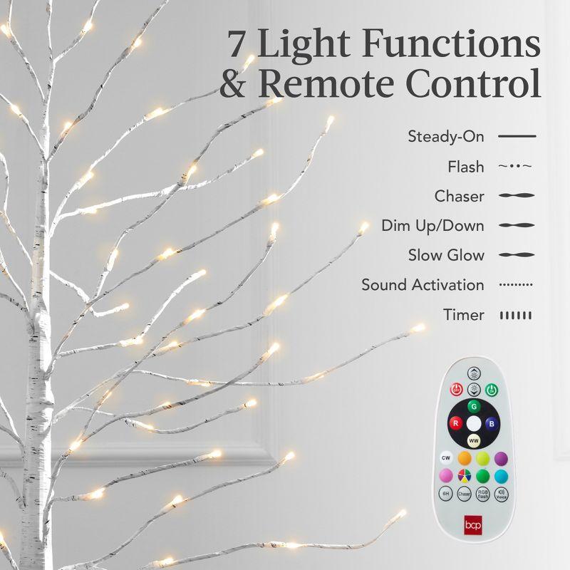Best Choice Products Set of 3 Lighted Twig Birch Trees, 4ft, 6ft, 8ft w/ 300 LEDs, Warm White, Multicolor Lights - White