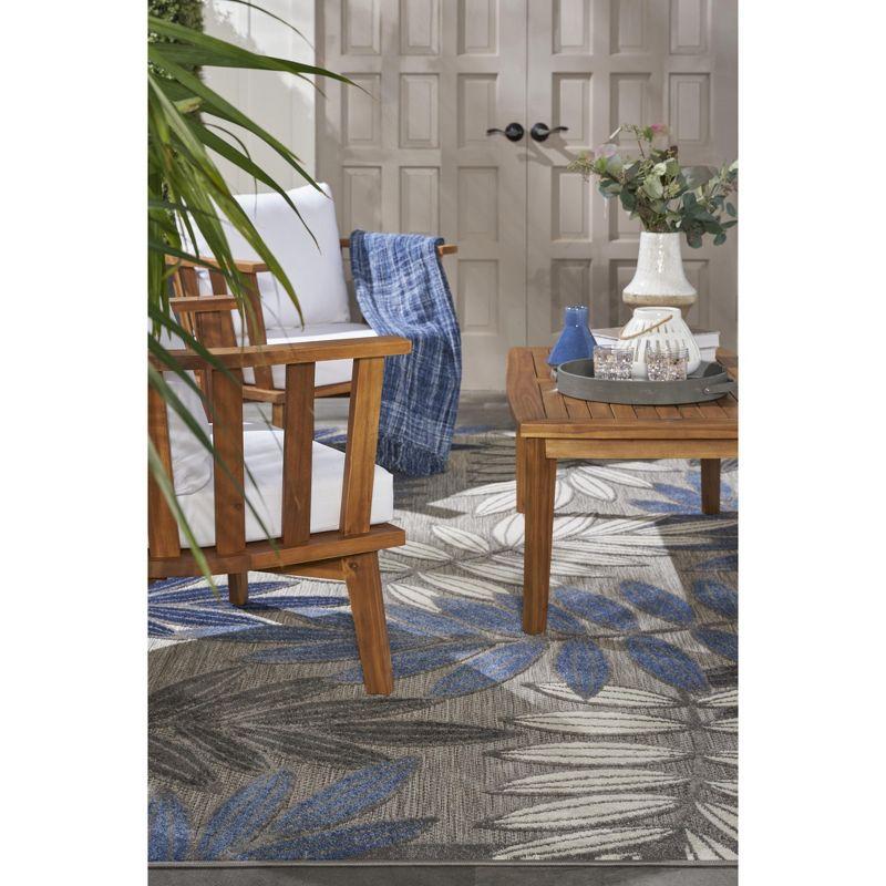 Nourison Aloha Floral Leaf Flatweave High-Low Indoor Outdoor Area Rug Grey/Blue 3'6" x 5'6"