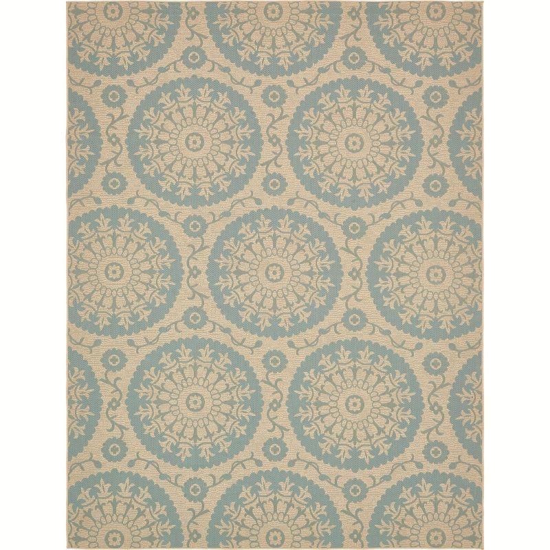 Unique Loom Outdoor Botanical Collection Area Rug - Medallion (9'  x 12' 2" Rectangle Aqua/Beige)
