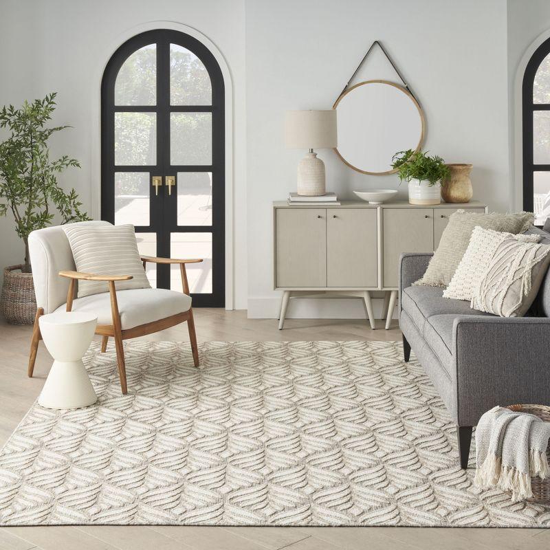 Nourison Aloha Tropical Palm Flatweave High-Low Indoor Outdoor Area Rug Ivory Grey 5'3" x 7'5"