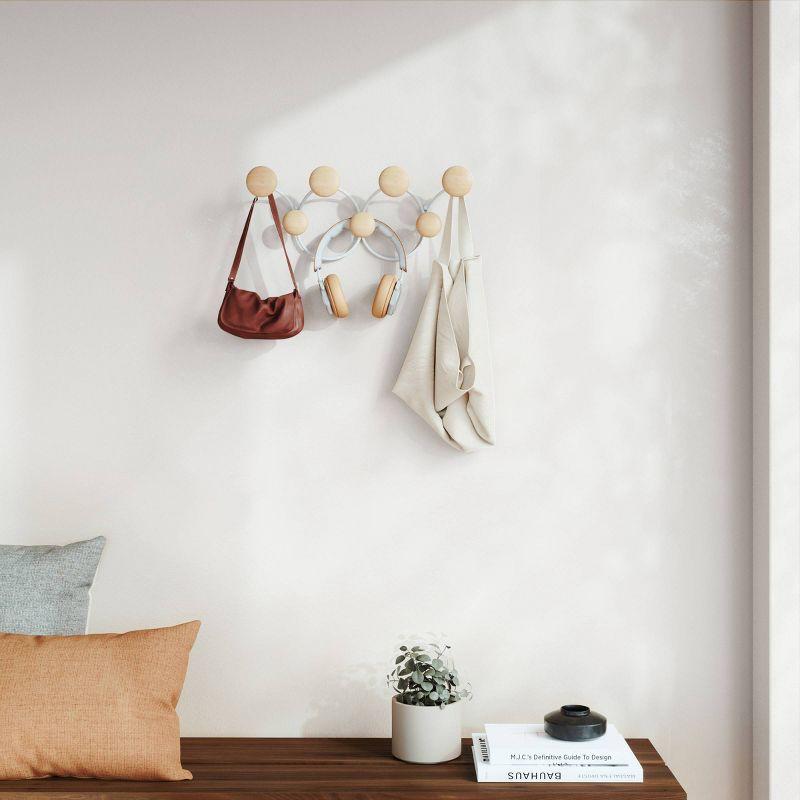 White and Natural Wood 7-Hook Wall Rack