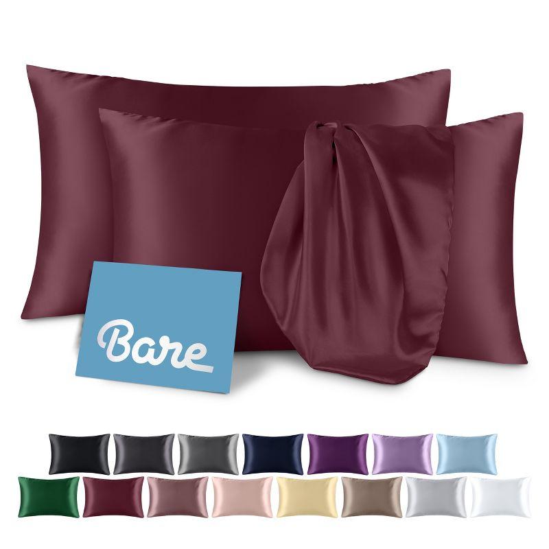 2 Pcs Standard - Envelope Burgundy Satin Pillowcase Set by Bare Home