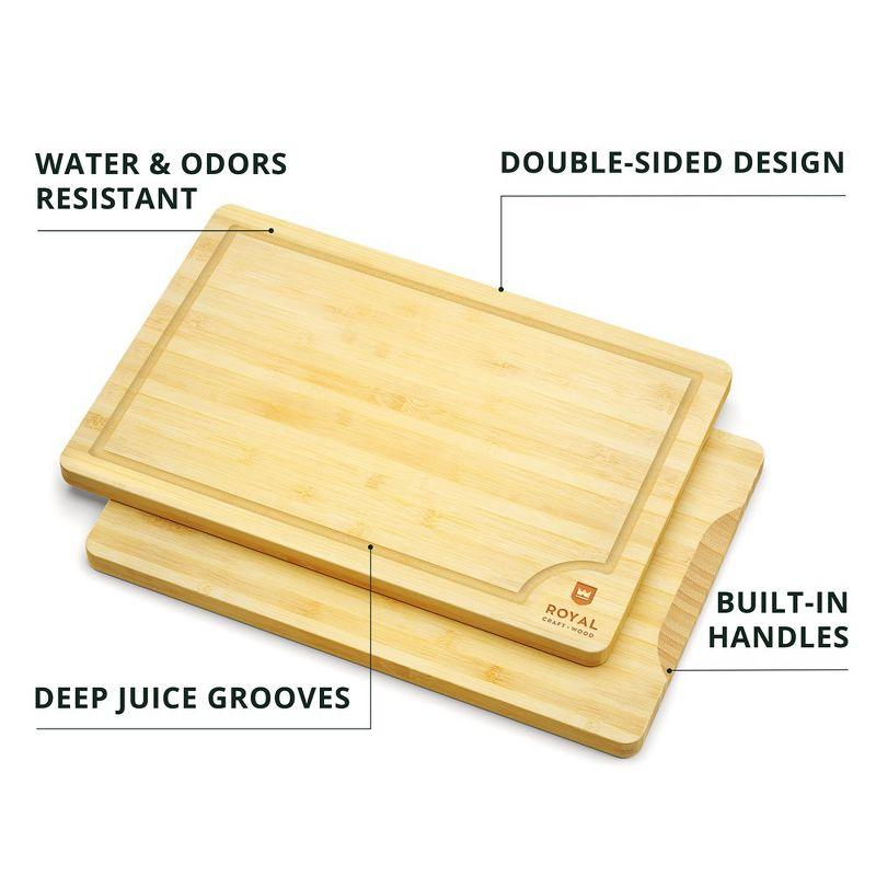 Bamboo Cutting Board Set of 3 with Side Trays - Wood Cutting Boards For Kitchen for Meat, Cheese, Fruits & Vegetables by Royal Craft Wood