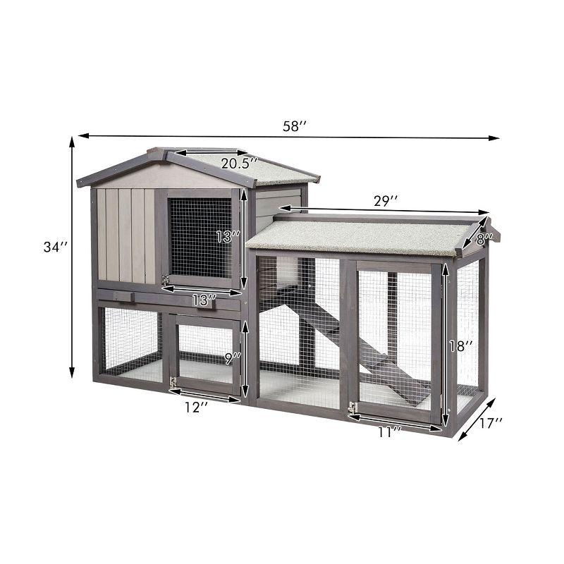 Gray Wooden 2-Tier Chicken Coop with Ramp