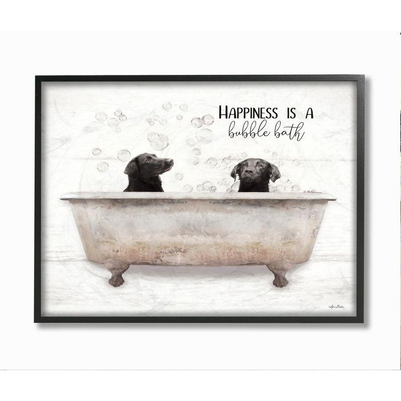 Happiness is a Bubble Bath Dog Quote Black Framed Wall Art