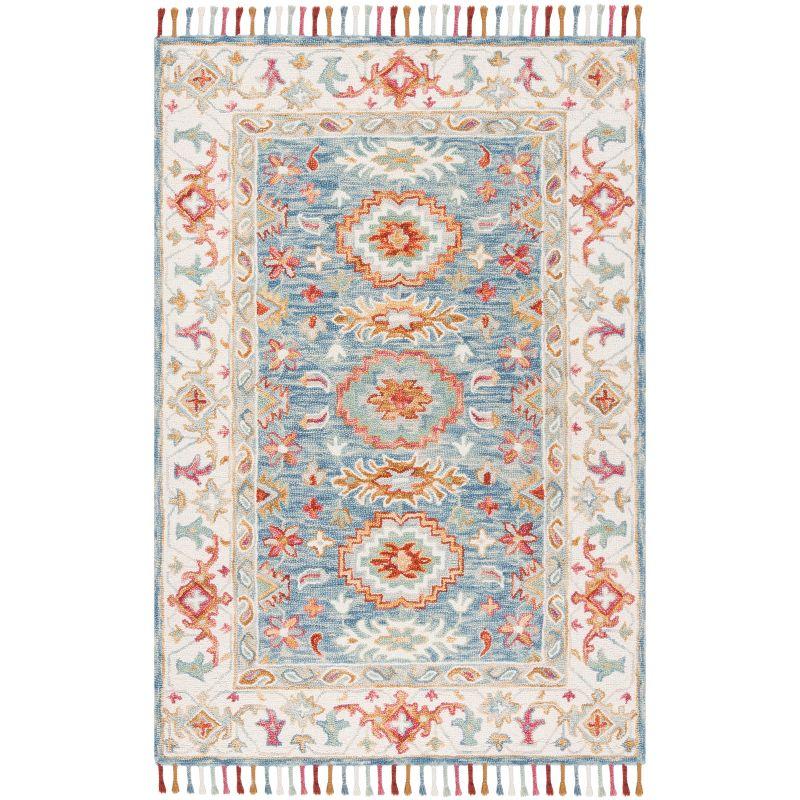 Bohemian Chic Handmade Blue Floral Wool Area Rug 9' x 12'