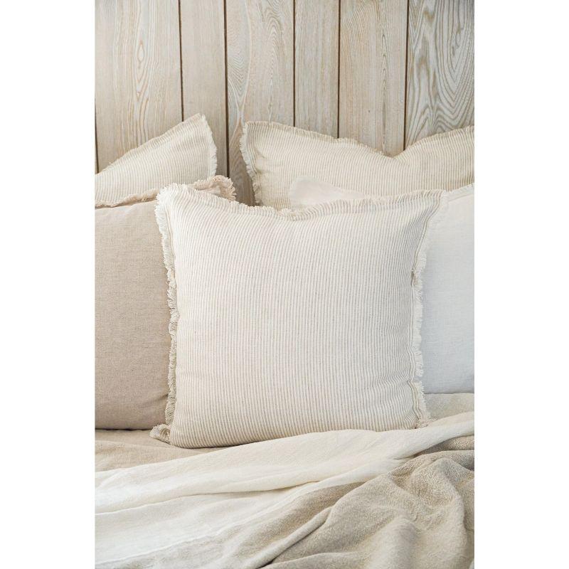 Beige Pinstripe Fringe Soft Linen Pillow 20x20 Pillow Cover Only