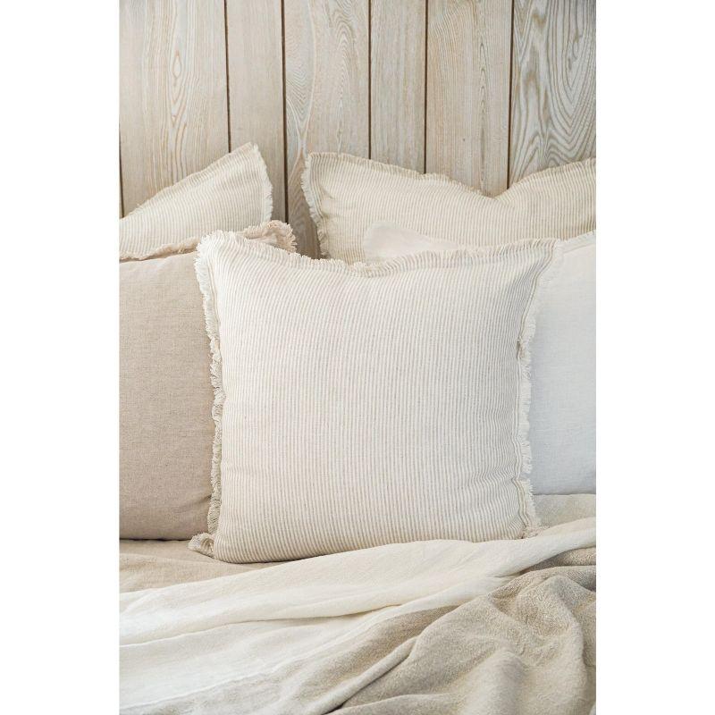 Beige Pinstripe Fringe Soft Linen Pillow