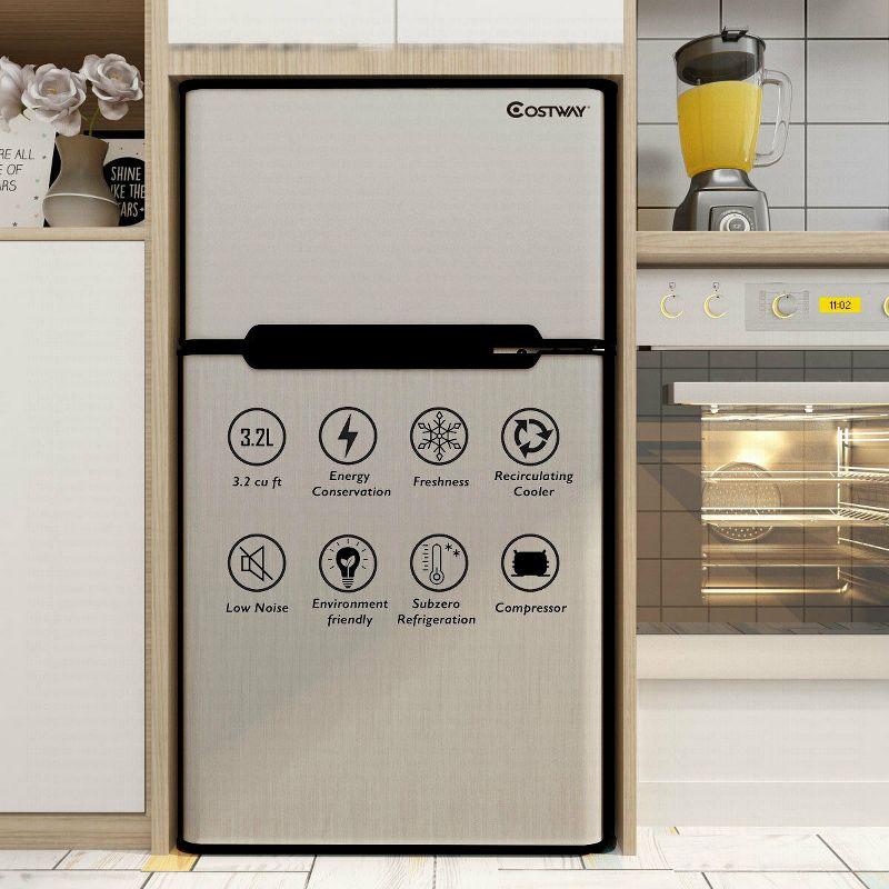Costway Costway 3.2 Cubic Feet Portable Freestanding Mini Fridge with Freezer