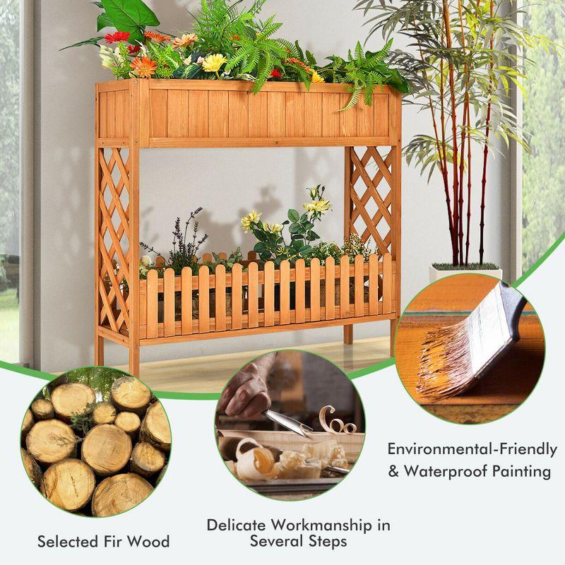 Costway 2-Tier Raised Garden Bed Elevated Wood Planter Box for Vegetable Flower Herb