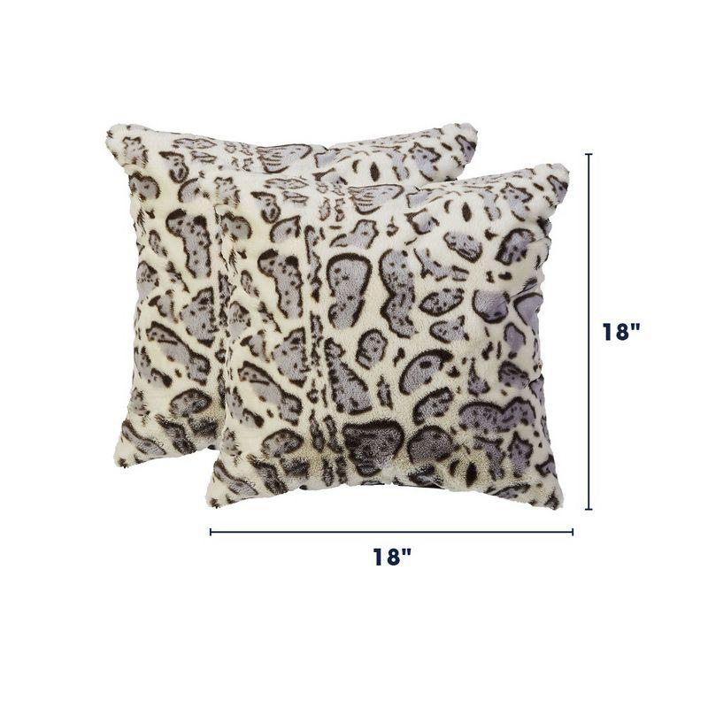 Set of 2 Gray Faux Fur Leopard Print Throw Pillows