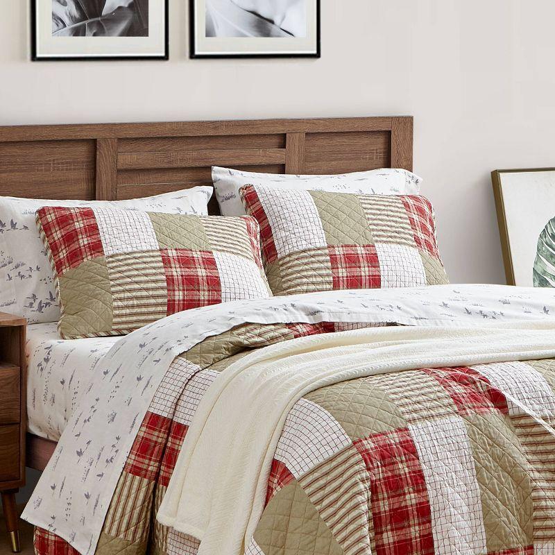 Eddie Bauer 3pc King Camano Island Plaid Quilt Set Red: Lightweight, Pre-Washed, Diamond Quilting