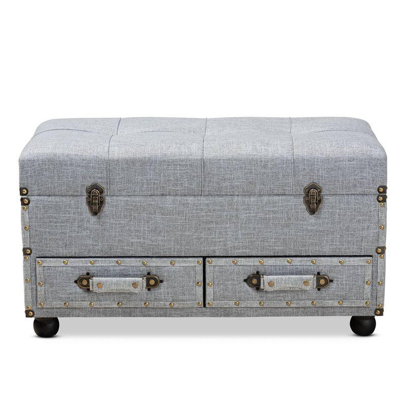 Flynn Fabric Upholstered 2 Drawer Storage Trunk Ottoman Gray/Black - Baxton Studio