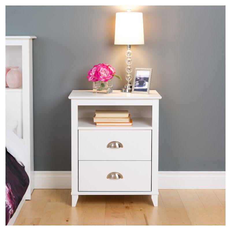 White Tall 2-Drawer Nightstand with Open Cubby