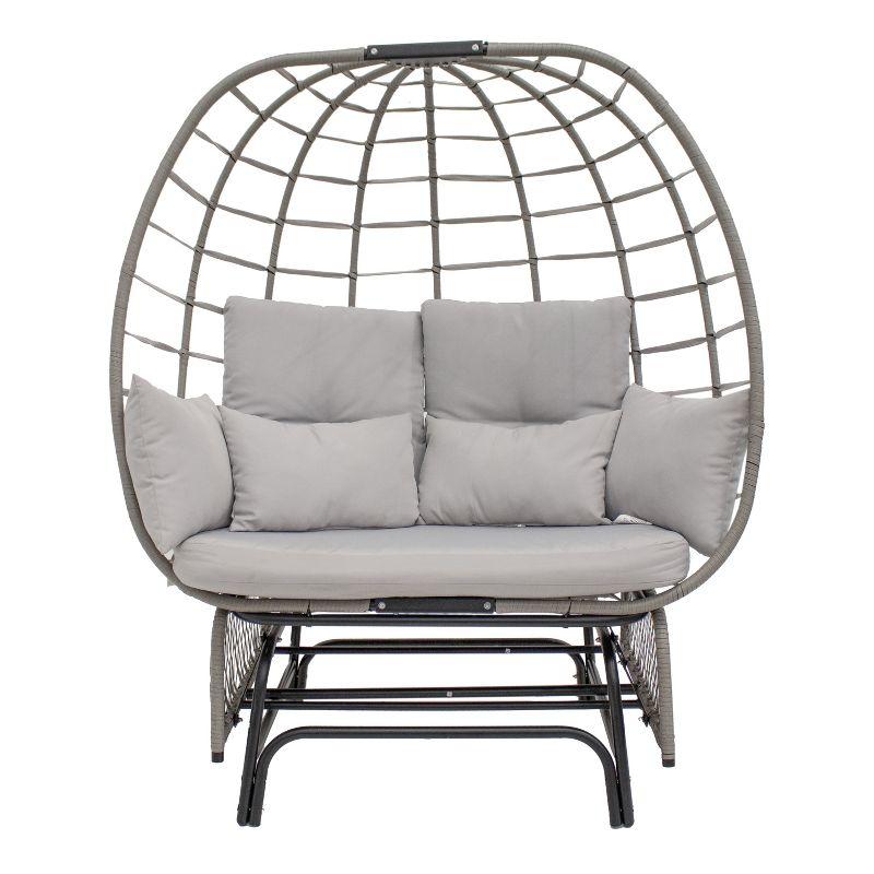 Sunnydaze Outdoor Polyrattan Double Egg Chair Glider with Cushions and Pillows - Gray