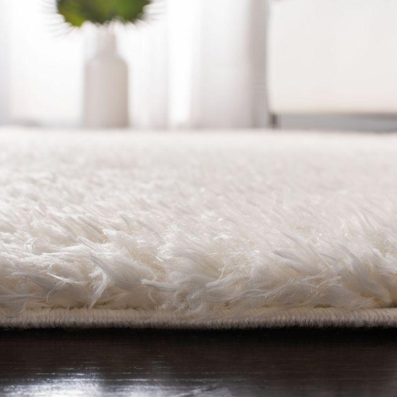 Luxurious Ivory Square Shag Area Rug - Hand-knotted Wool & Synthetic Blend