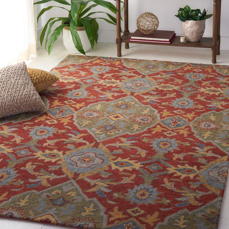 Elegant Heritage Square Tufted Red Wool Accent Rug - 4'x6'