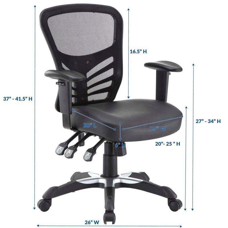 Articulate Mesh Office Chair Black Vegan Leather - Modway: Ergonomic, Adjustable Arms, Swivel, 330lb Capacity