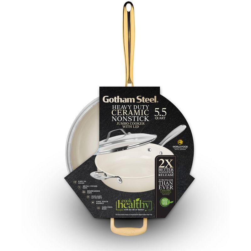 Gotham Steel Gotham Steel Naturals Cream Ultra Nonstick Ceramic 5.5 Qt Jumbo Cooker Pan with Lid