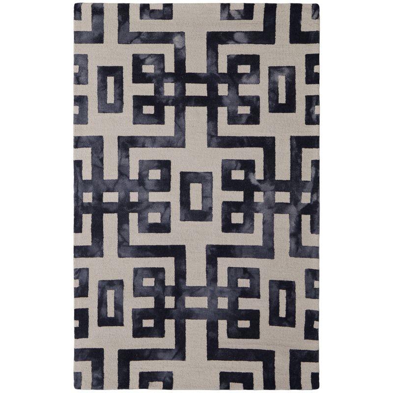 Black and Ivory Wool Geometric 3'6" x 5'6" Area Rug