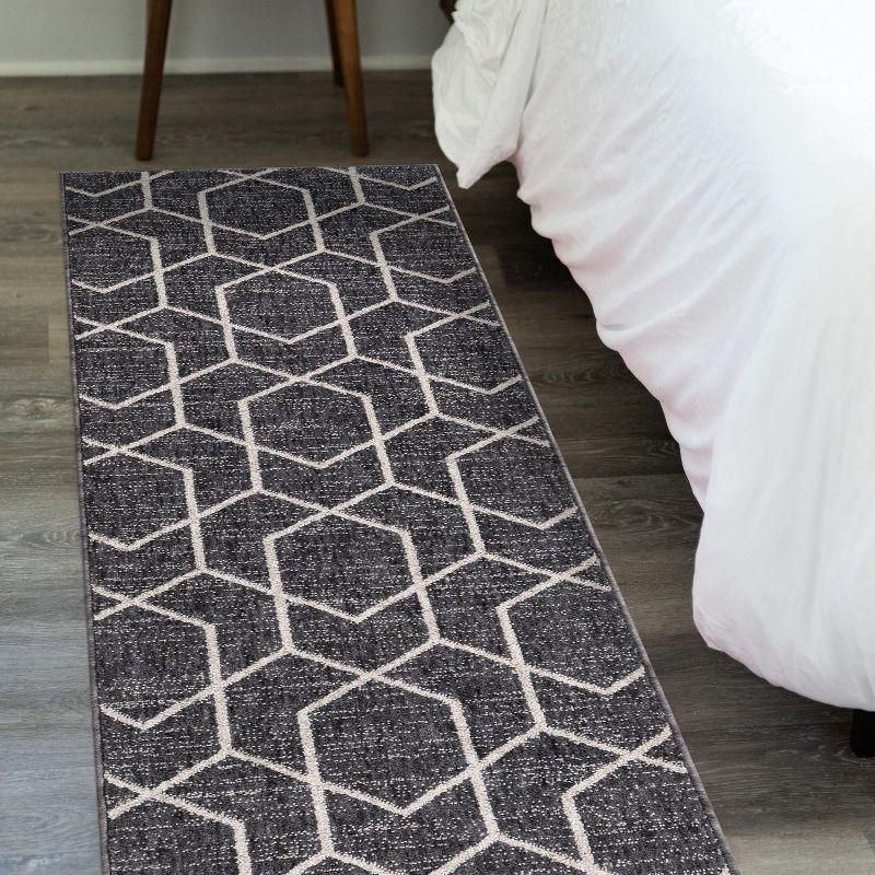 Charcoal Gray Trellis Synthetic Stain-Resistant Runner Rug