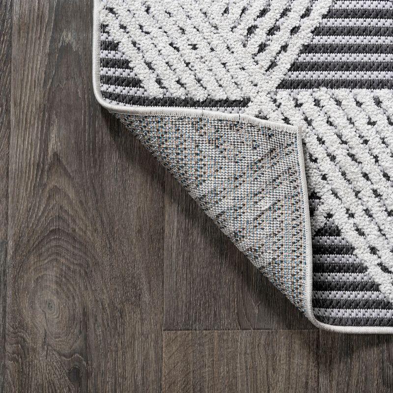 2'x8' Jazz High-Low Pile Art Deco Geometric Indoor/Outdoor Runner Rug, Black/Ivory - JONATHAN Y