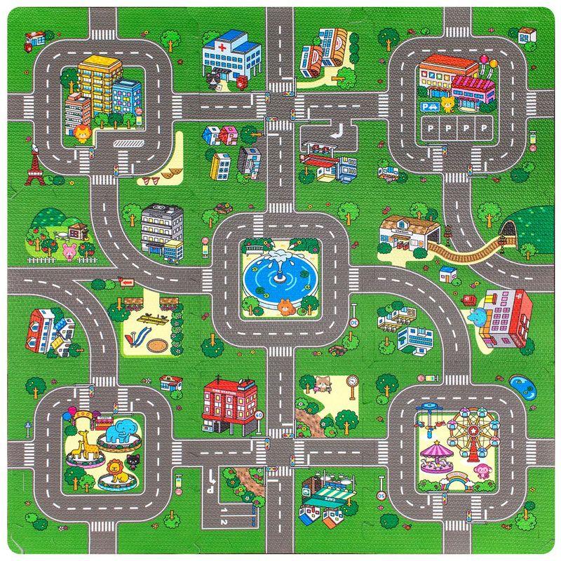 Sorbus Traffic Play mat Puzzle Foam Interlocking Tiles – Kids Road Traffic Play Rug - Children Educational Playmat Rug (9 Tiles with Borders)