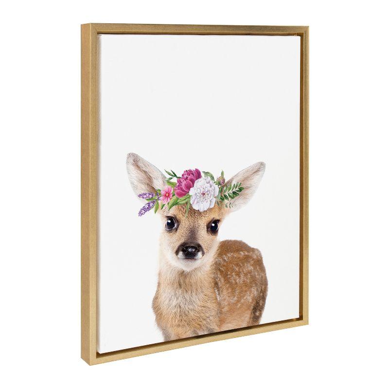 Flower Crown Fawn Framed Canvas Wall Art for Nursery