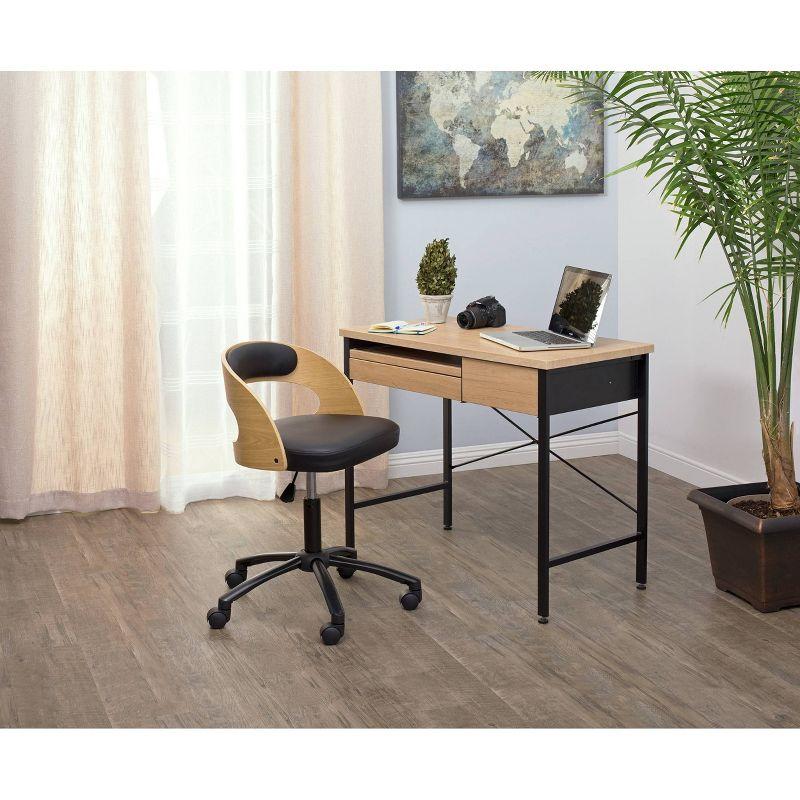 studio designs Ashwood Compact Home Office Desk with Drawers in Ashwood/Black: Laminated Writing Desk with Metal Frame, Keyboard Tray