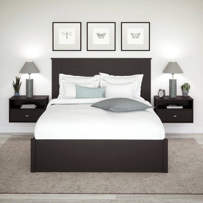 Floating 1 Drawer Nightstand with Open Shelf Black - Prepac: Modern Wall-Mounted Design, Cable Management, Laminated Surface