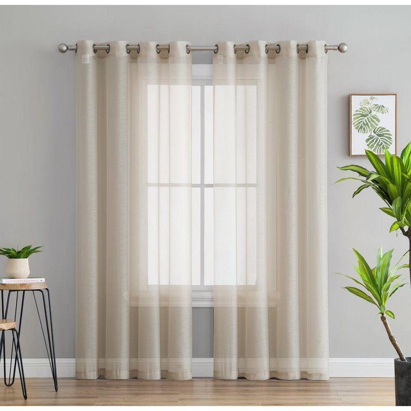 HLC.ME Semi Sheer Voile Light Filtering Transparent Window Curtain Grommet Panels - Set of 2 - Beige, 54 W x 108 L