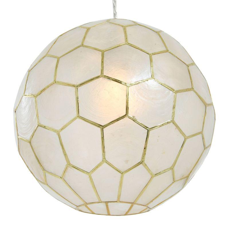 Storied Home 14"x13" Capiz Honeycomb Globe Pendant Light Capiz White Seashells Antique Gold: ETL Listed, Iron Frame, No Bulbs Included