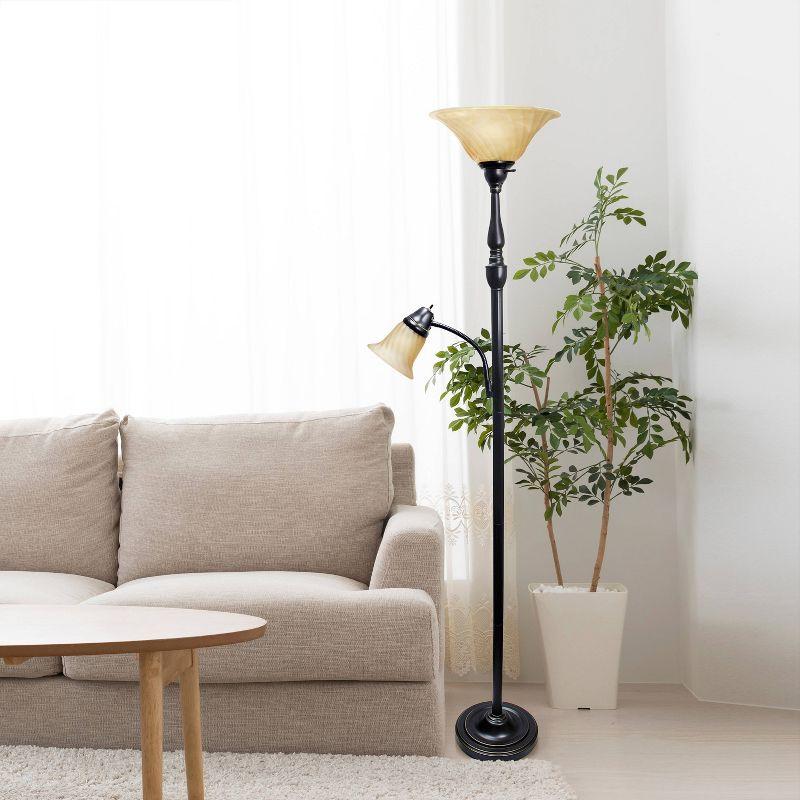 Torchiere Floor Lamp with Reading Light and Marble Glass Shade - Lalia Home