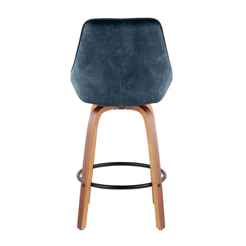 Modern Swivel Diana 25" Counter Stool in Blue Velvet with Walnut Legs