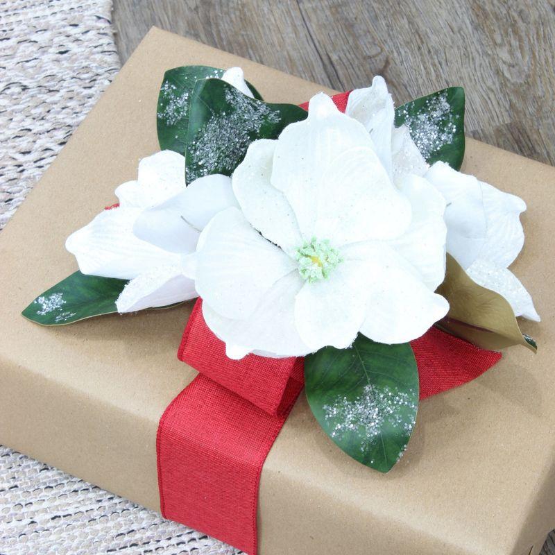 AuldHome Design Magnolia White Floral Picks, 3pk; Artificial Magnolia Greenery Flowers for Christmas and Seasonal Decor