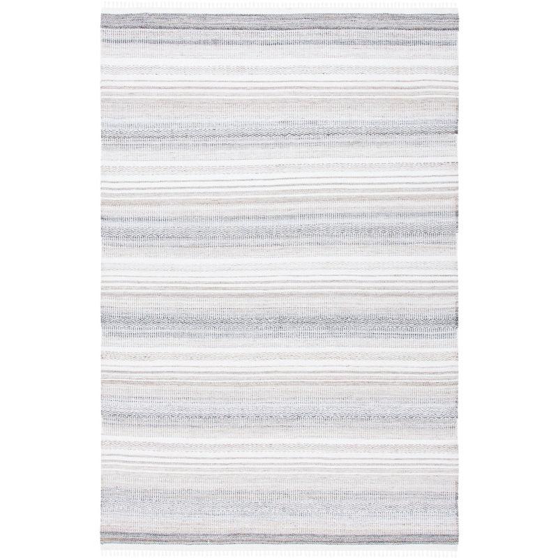 Bohemian Ivory & Charcoal Handwoven Kilim Rug - 4' x 6'