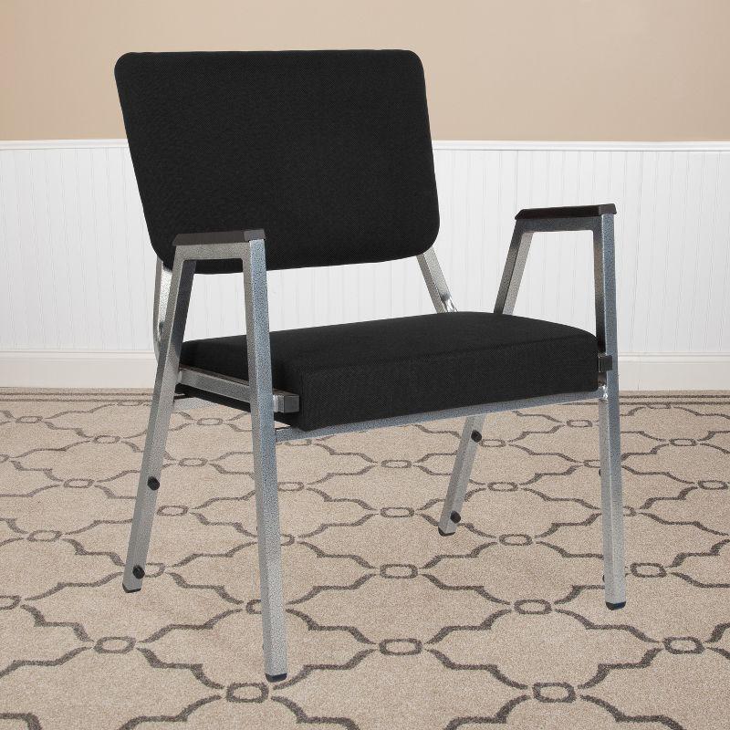 Elegant Stacking Black Fabric & Silver Metal Reception Arm Chair