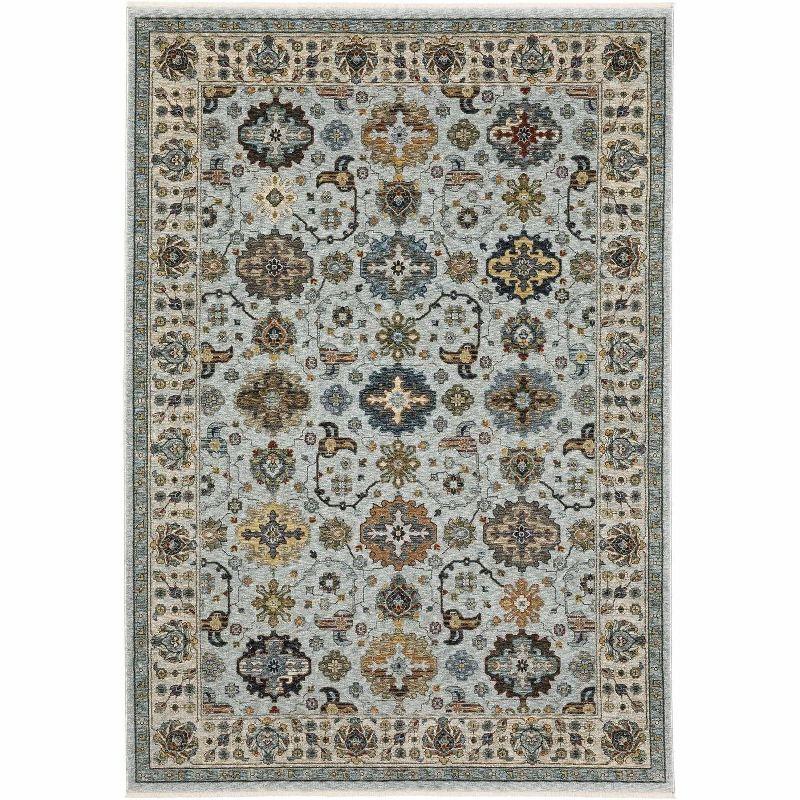 Aberdeen Blue and Ivory Floral Wool Area Rug 3' 3" x 5'