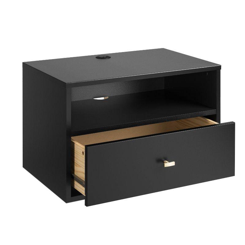 Floating 1 Drawer Nightstand with Open Shelf Black - Prepac: Modern Wall-Mounted Design, Cable Management, Laminated Surface
