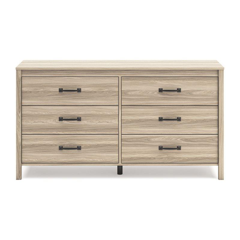 Beige Mid-Century Modern 6-Drawer Dresser with Chevron Pattern