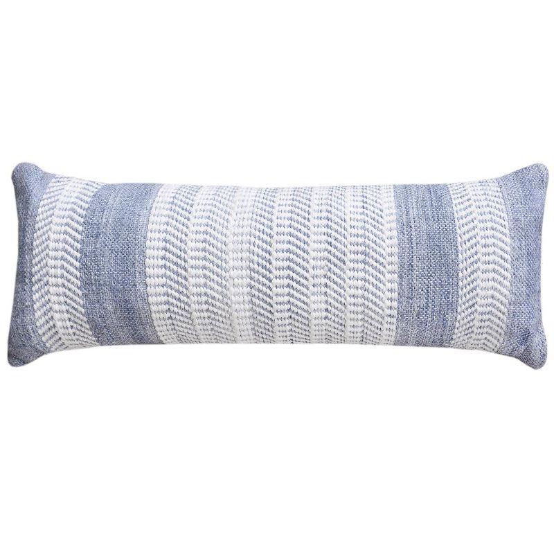 Seaside Stripe Handwoven Blue and White Cotton Polyester Pillow 14x40