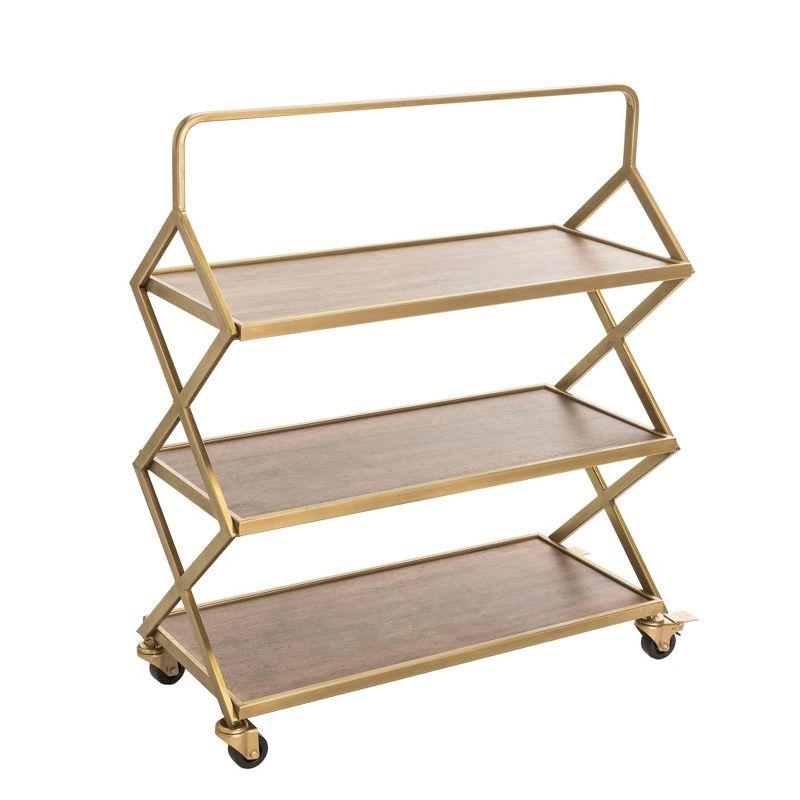 Hudson Gold and Wood Rolling Bar Cart with Storage