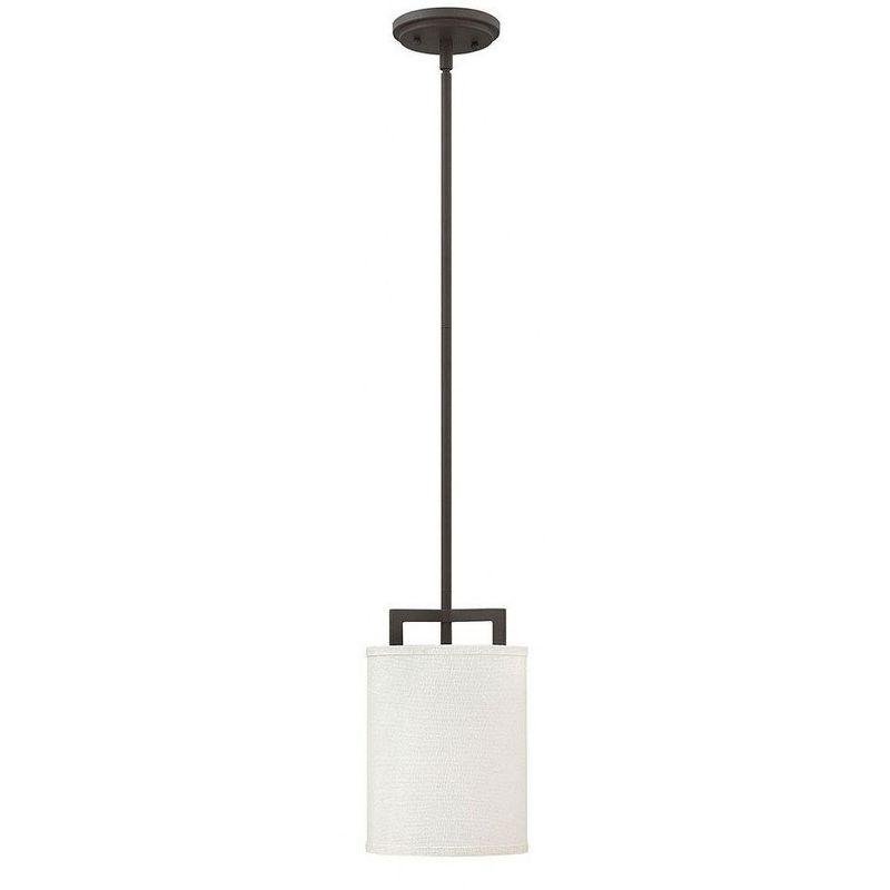 Transitional Buckeye Bronze 1-Light Pendant with Off-White Linen Shade