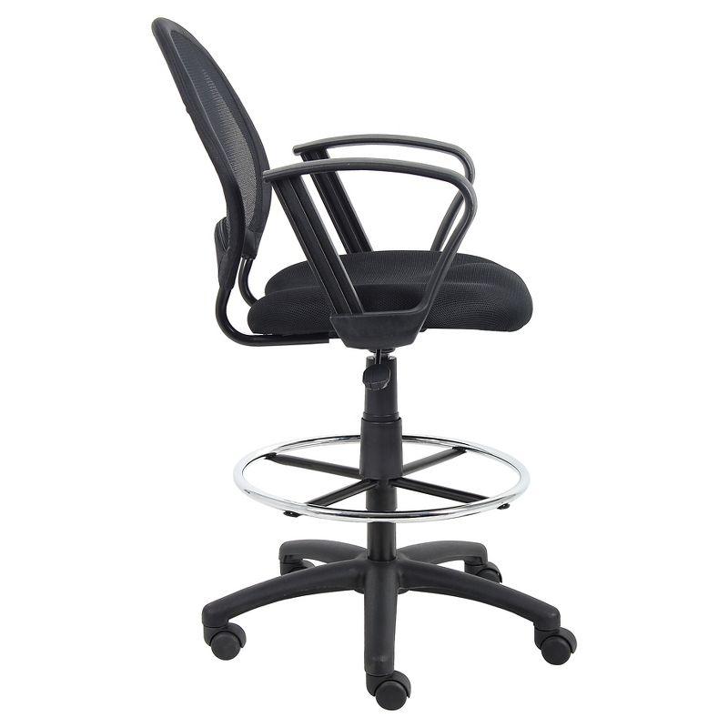 Mesh Drafting Stool with Loop Arms Black - Boss Office Products: Swivel, Nylon Legs, Metal Frame, 275lb Capacity