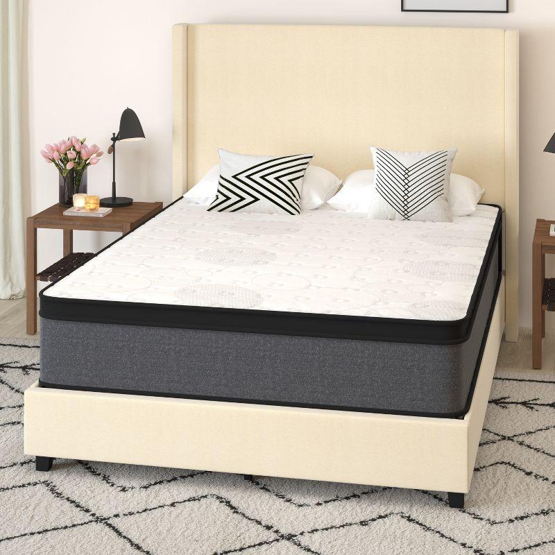 Merrick Lane Full Size 13" Euro Top Mattress in a Box with Hybrid Pocket Spring and Foam Design for Supportive Pressure Relief