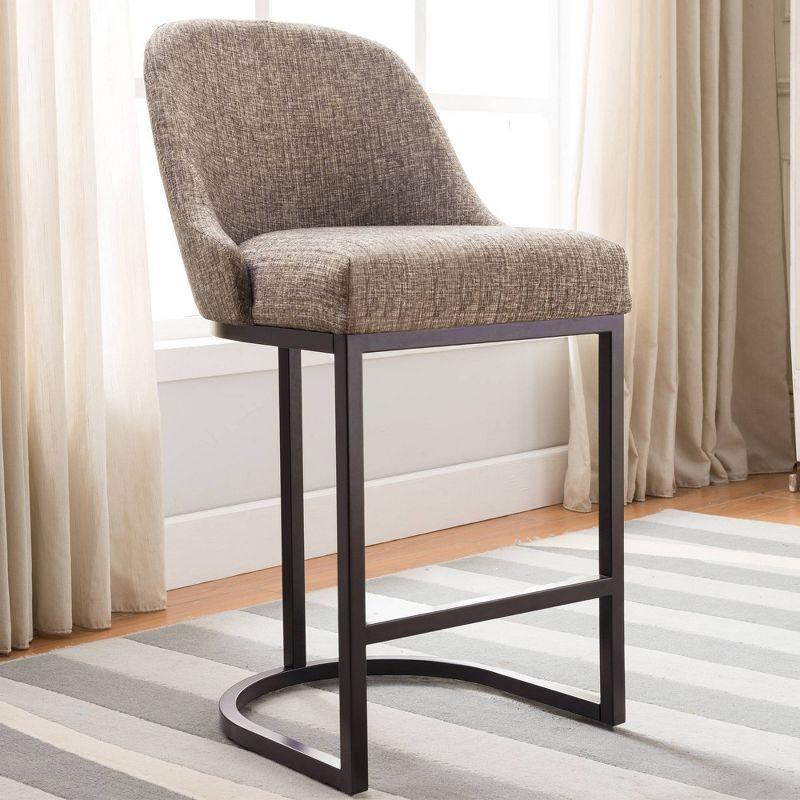 Leick Home Set of 2 Barrelback Counter Height Barstool with Metal Base Espresso/Gray Linen: Upholstered, Steel Legs, Modern Style