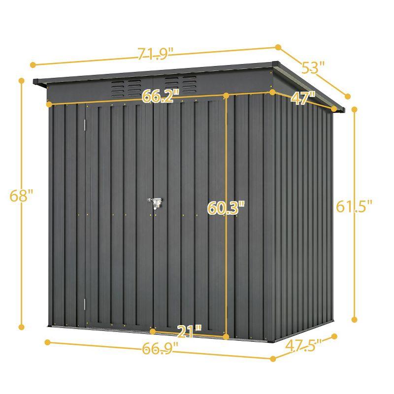 6x4 FT Backyard Garden Tools Storage Shed,Black Aluminium Frame Storage Shed,Metal Outdoor Storage Shed with Lockable Door and Floor Frame-Coolbibila