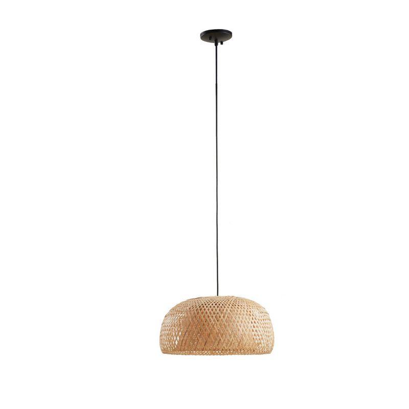 Astrid Matte Black and Bamboo Bowl Pendant Light